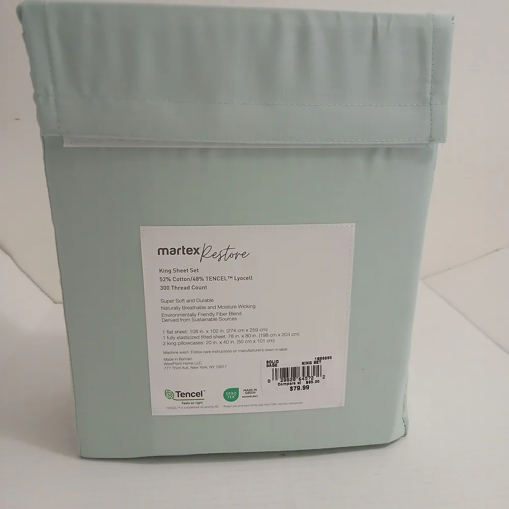 Martex Restore Solid Cotton and Tencel King Sheet Set 52% Cotton 48% Telcel New - Picture 2 of 6